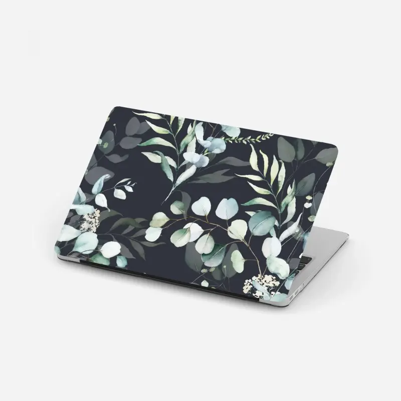 Laptop sticker eucalyptus watercolor botanical pattern on dark background