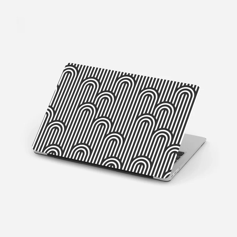 Laptop sticker black and white geometric stripe pattern