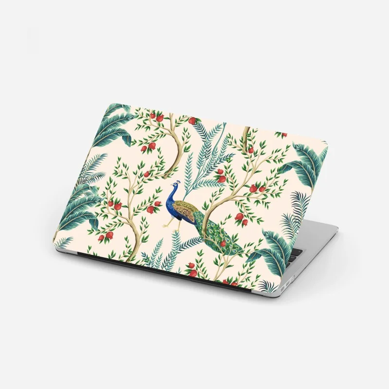 Laptop sticker peacock among pomegranate branches
