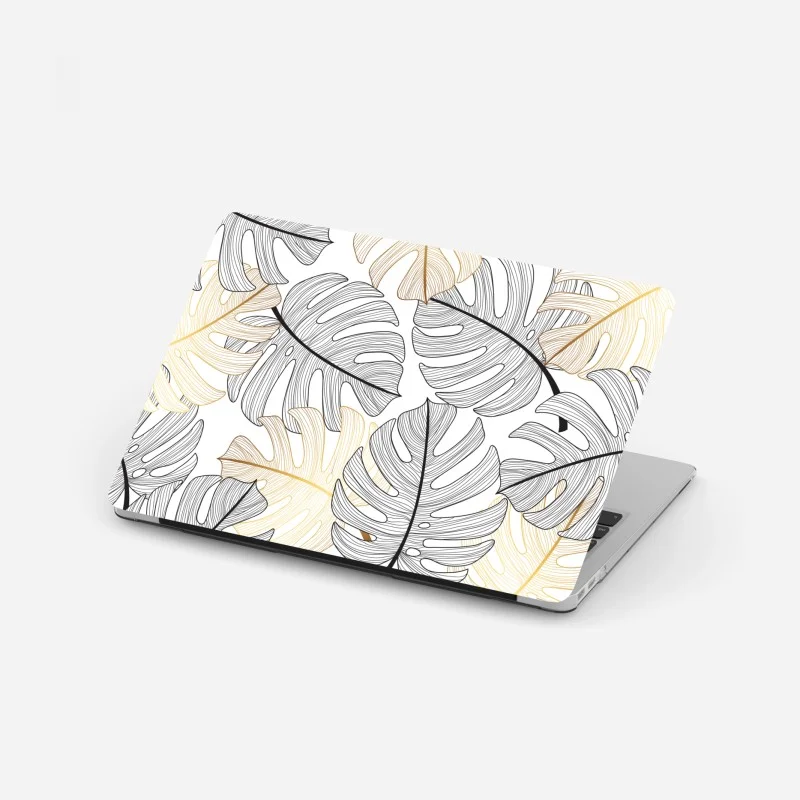 Laptop sticker monstera leaf pattern with gold accents