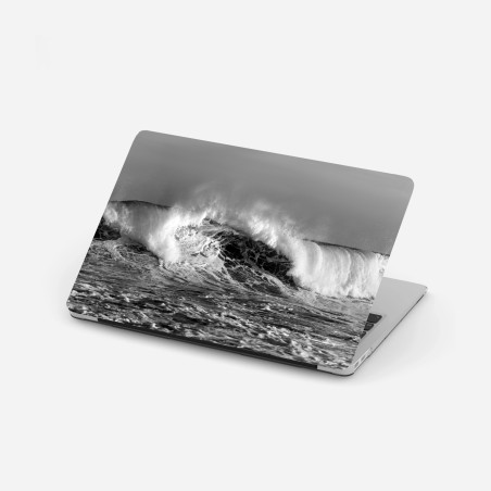 Laptop sticker dramatic monochrome ocean wave • Wallissimo®