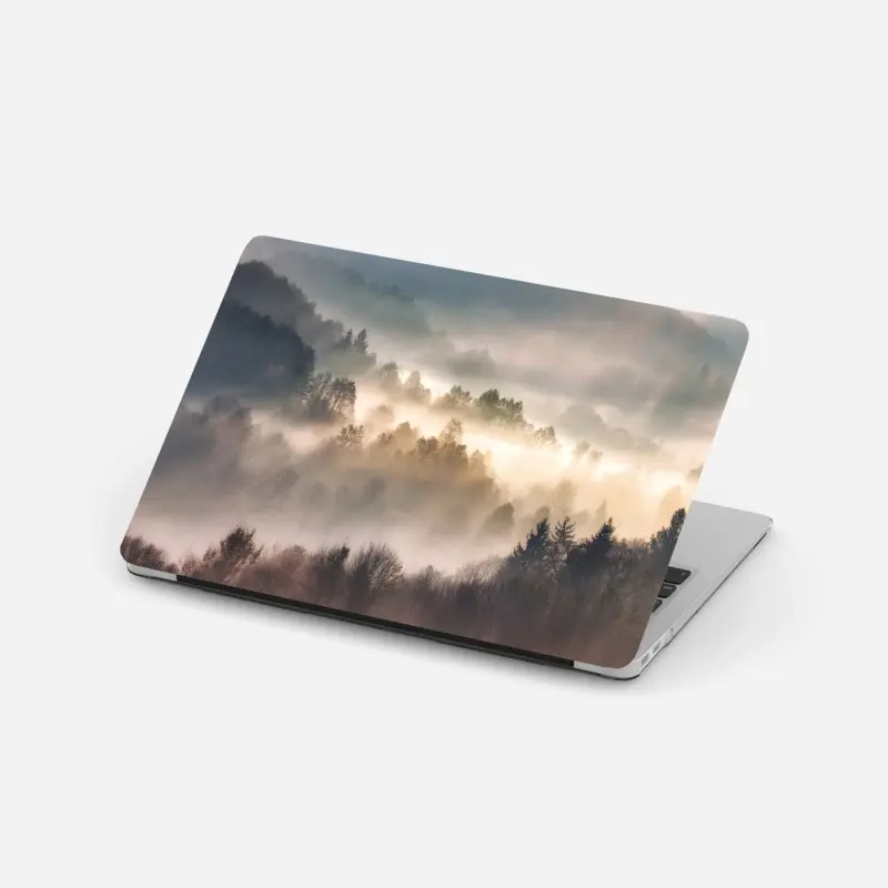 Laptop sticker misty forest at dawn