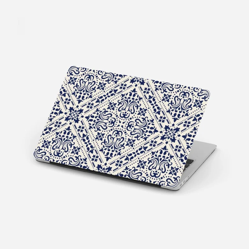 Laptop sticker navy damask tile pattern