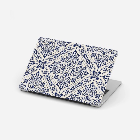 Laptop sticker navy damask tile pattern • Wallissimo®