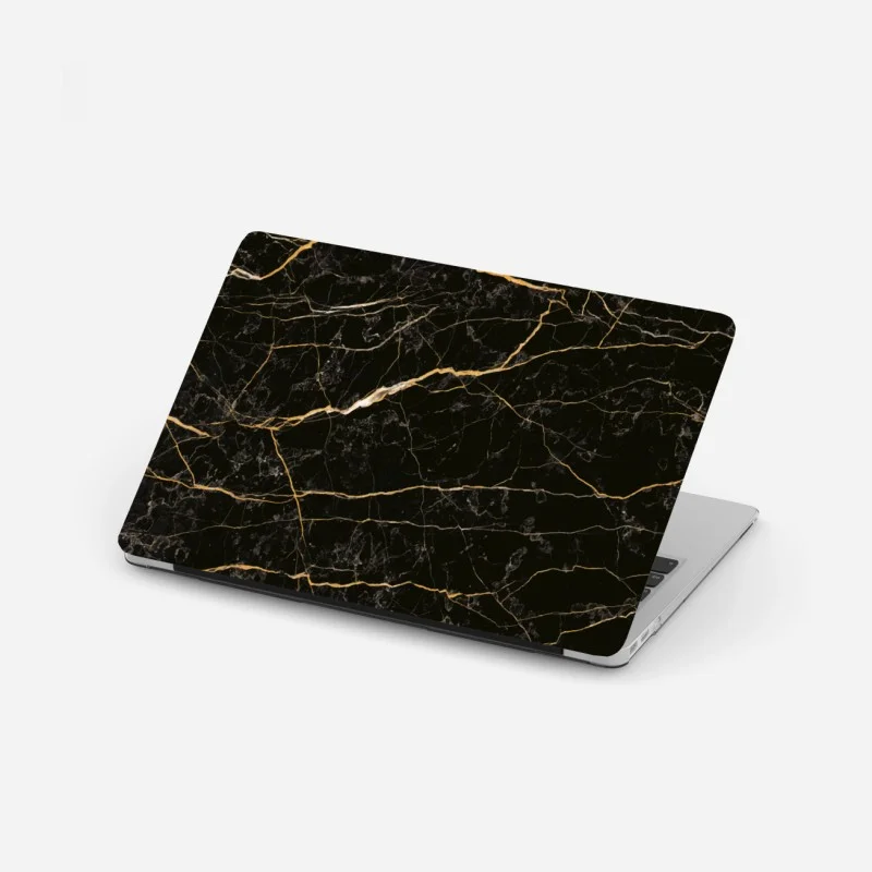 Laptop sticker black marble with gold veins
