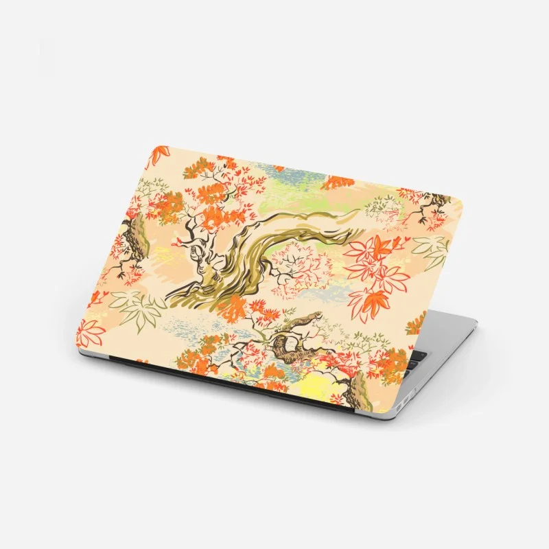 Laptop sticker serene oriental tree and leaf pattern