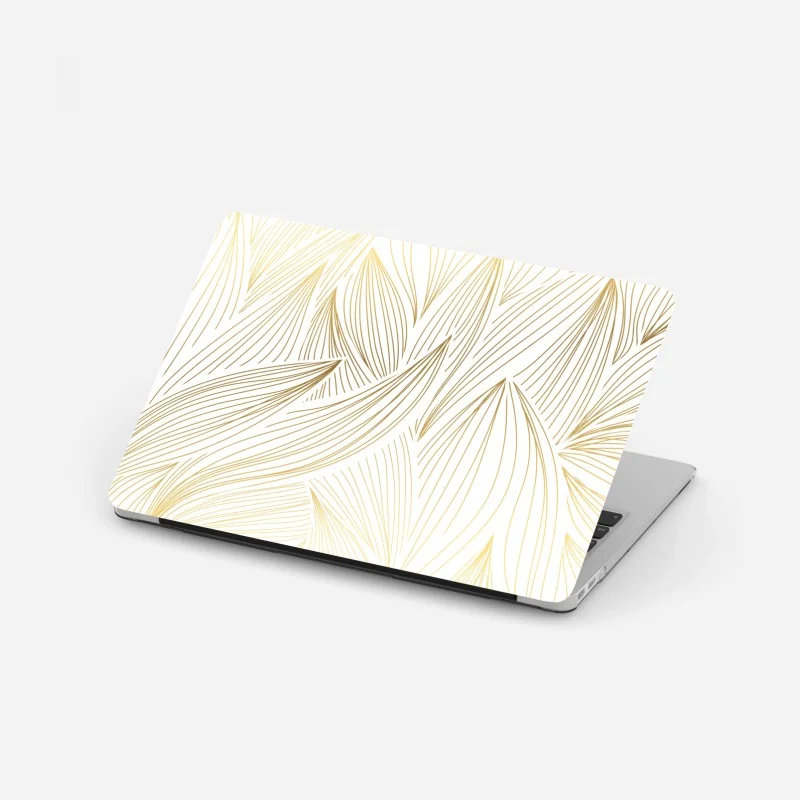 Laptop sticker golden leaf line art