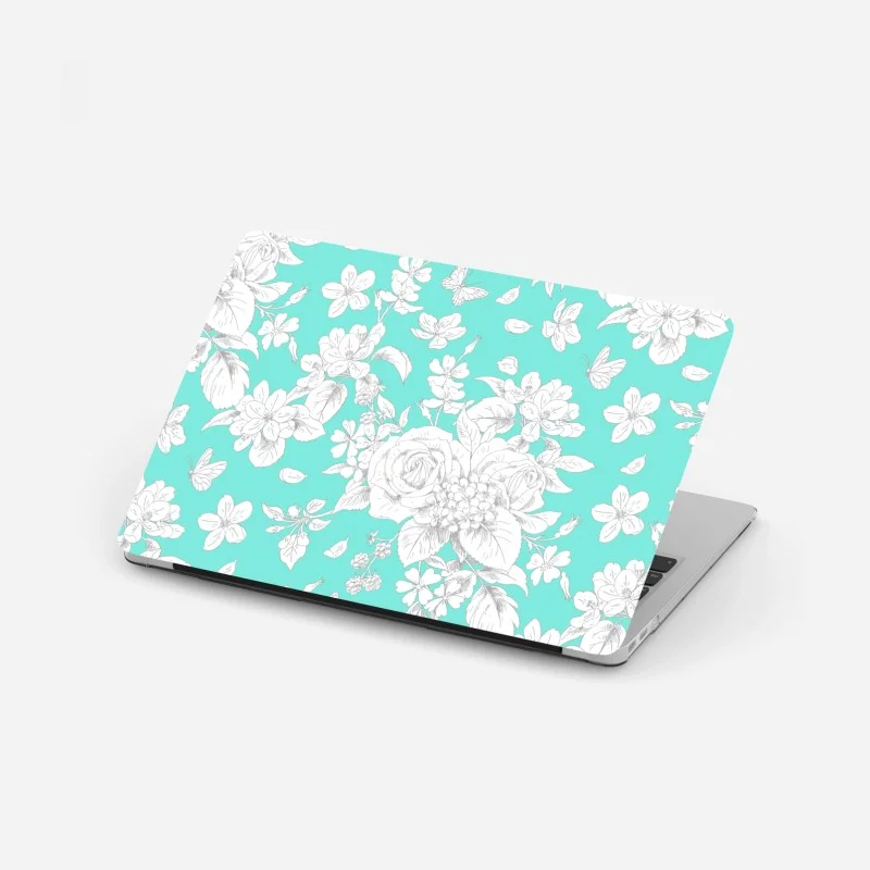 Laptop sticker turquoise floral botanical pattern