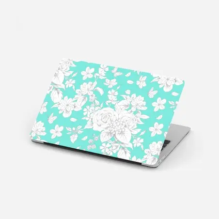 Laptop sticker turquoise floral botanical pattern • Wallissimo®