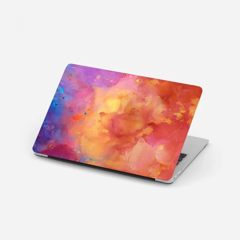 Laptop sticker vibrant watercolor abstract in warm hues