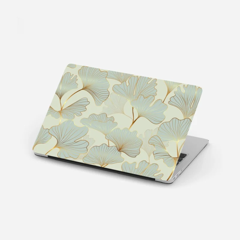 Laptop sticker pastel ginkgo leaves pattern with gold accents
