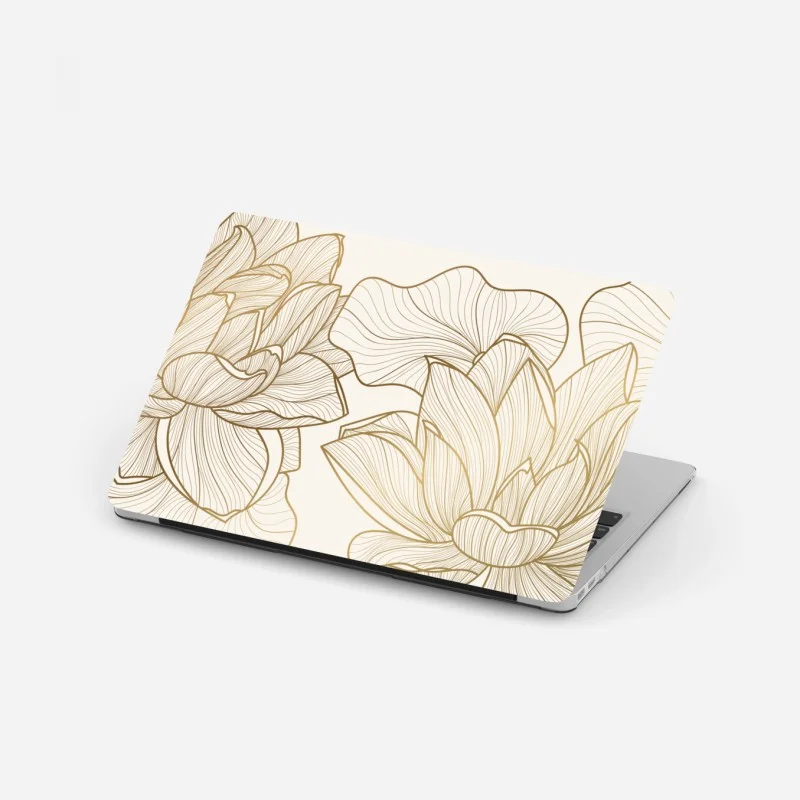 Laptop sticker elegant gold line floral illustration