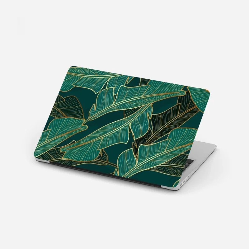 Laptop sticker gold-lined tropical banana leaves pattern