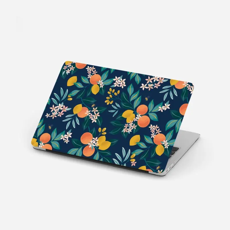 Laptop sticker citrus blossom botanical pattern on navy