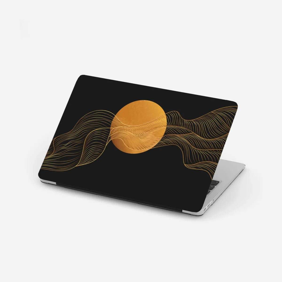 Laptop sticker golden waves on black abstract composition ⁕ Wallissimo® Laptop sticker golden waves on black abstract composition ⁕ Wallissimo®