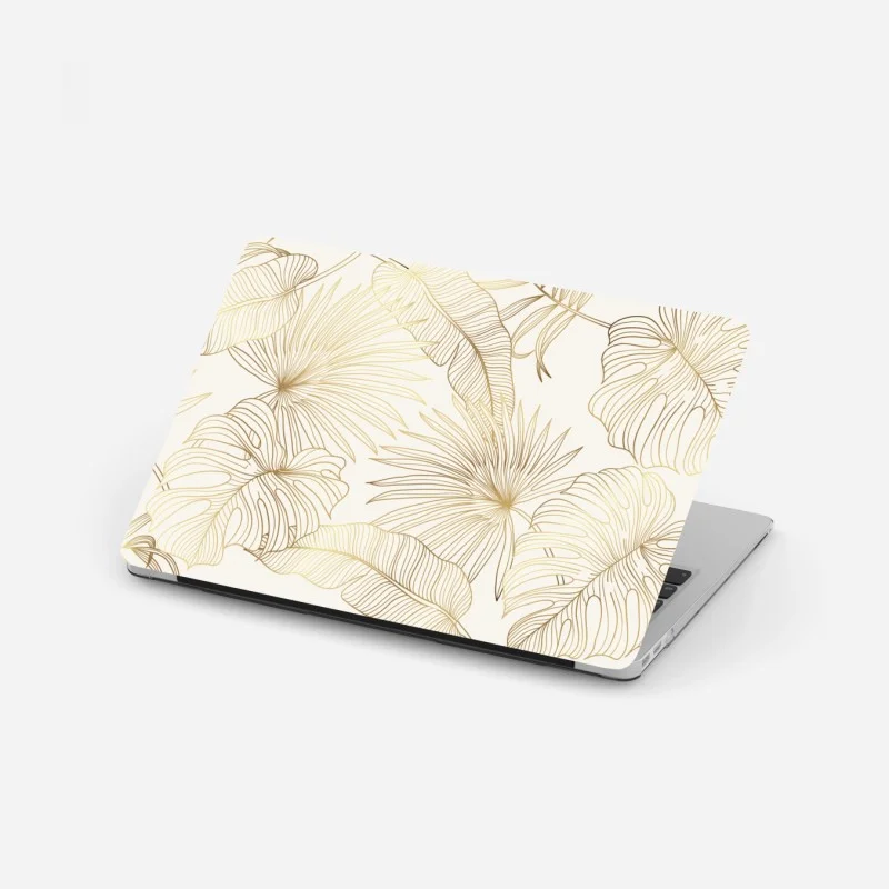 Laptop sticker golden tropical leaves pattern