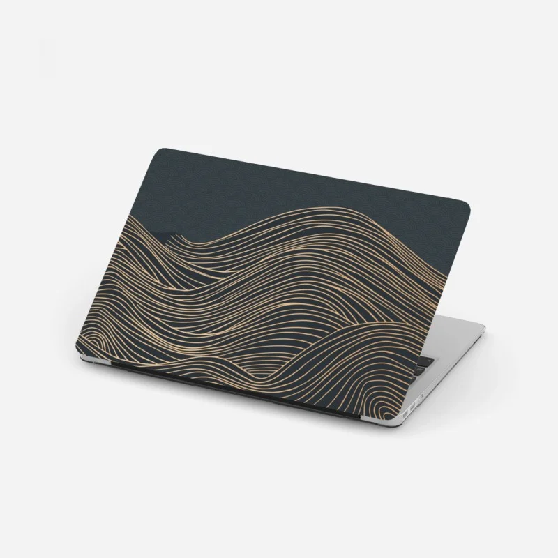 Laptop sticker golden wave lines with Japanese motif