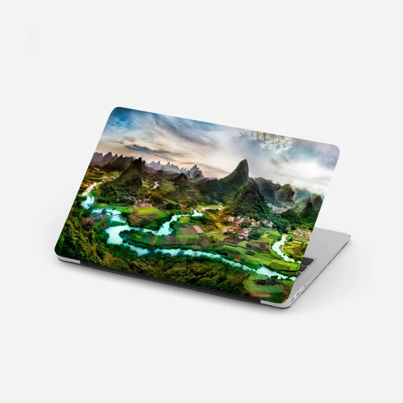 Laptop sticker emerald river through karst mountains panorama