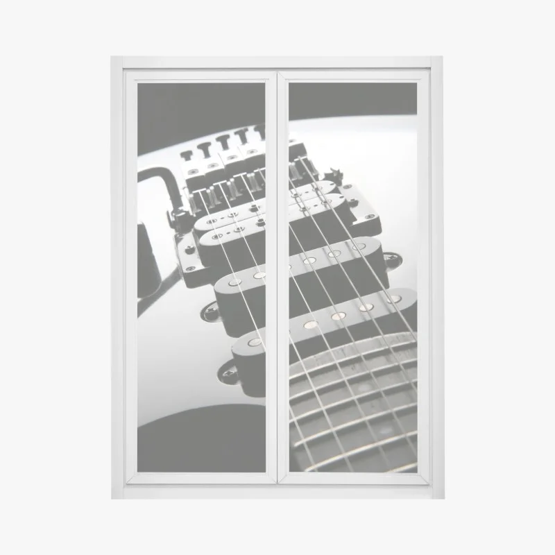 Window decal black electric guitar close-up