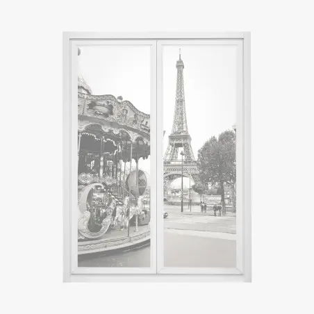 Window decal Eiffel Tower and carousel in Paris • Wallissimo®
