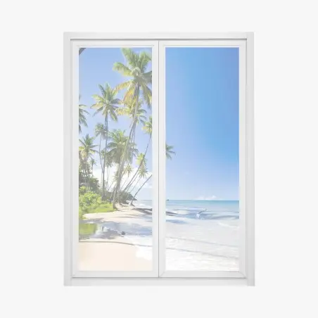 Window decal tropical palm beach under blue sky • Wallissimo®