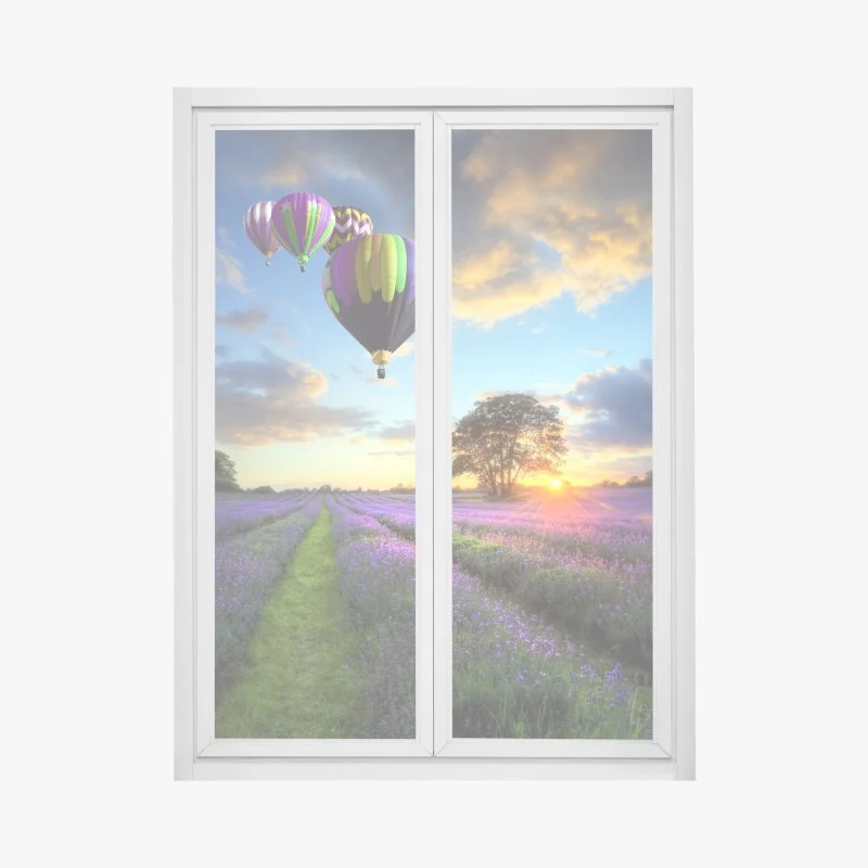 Window decal lavender sunset with hot air balloons