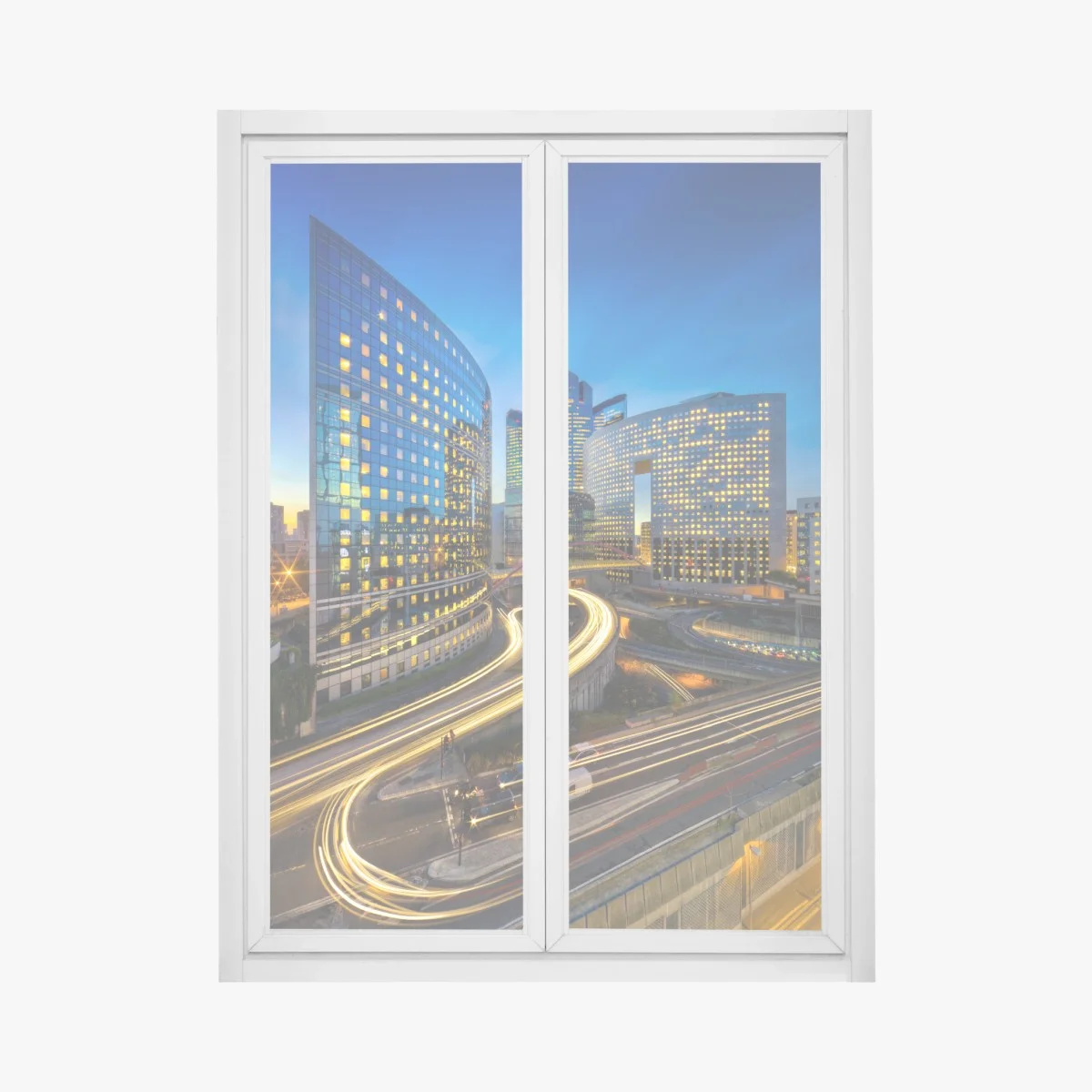 Window decal modern city skyline at dusk • Wallissimo® Window decal modern city skyline at dusk • Wallissimo®