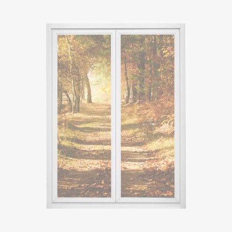 Window decal autumn forest path with golden sunlight • Wallissimo®