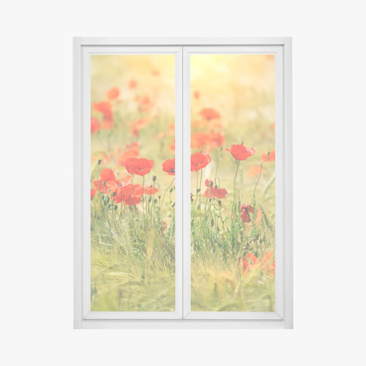 Window decal red poppy meadow in sunlight • Wallissimo® Window decal red poppy meadow in sunlight • Wallissimo®