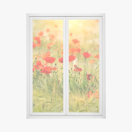 Window decal red poppy meadow in sunlight • Wallissimo®