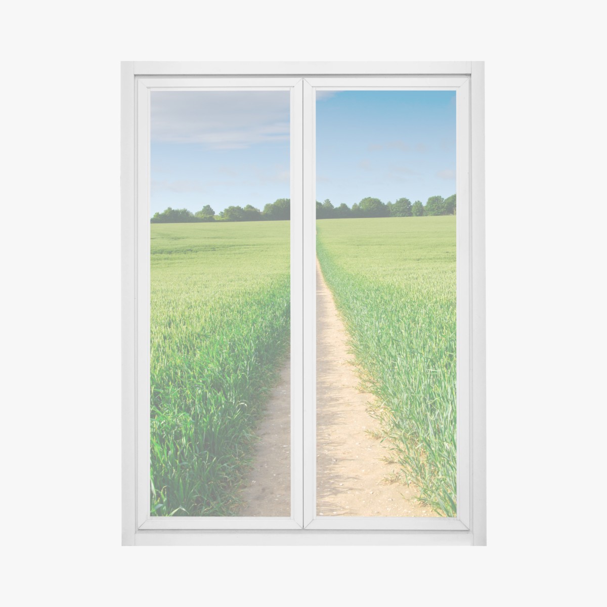 Window decal sunlit path through green meadow • Wallissimo® Window decal sunlit path through green meadow • Wallissimo®