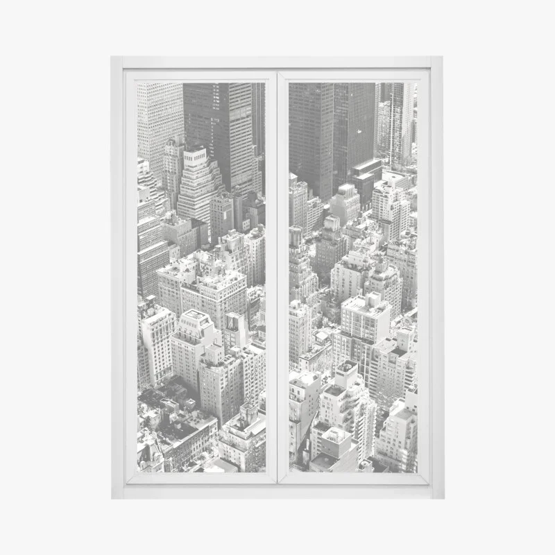 Window decal Manhattan aerial skyline in monochrome