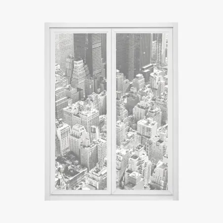 Window decal Manhattan aerial skyline in monochrome • Wallissimo®
