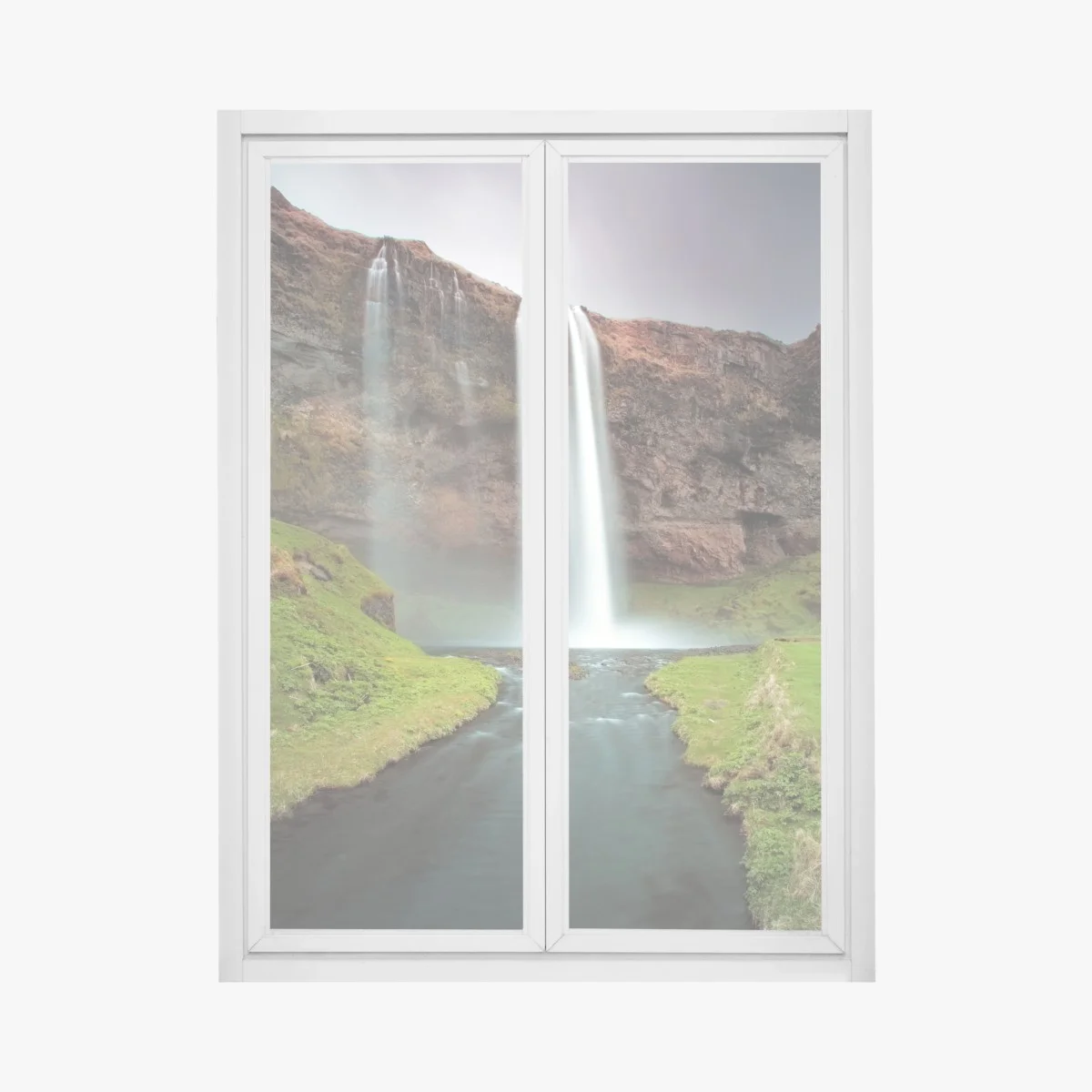 Window decal serene waterfall in a lush valley ⁕ Wallissimo® Window decal serene waterfall in a lush valley ⁕ Wallissimo®