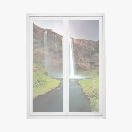 Window decal serene waterfall in a lush valley • Wallissimo®