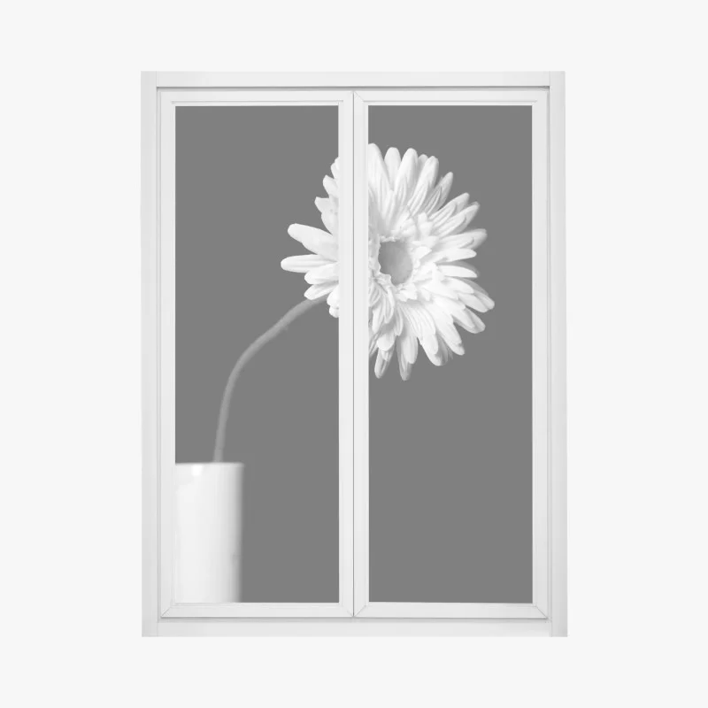 Window decal white gerbera on black