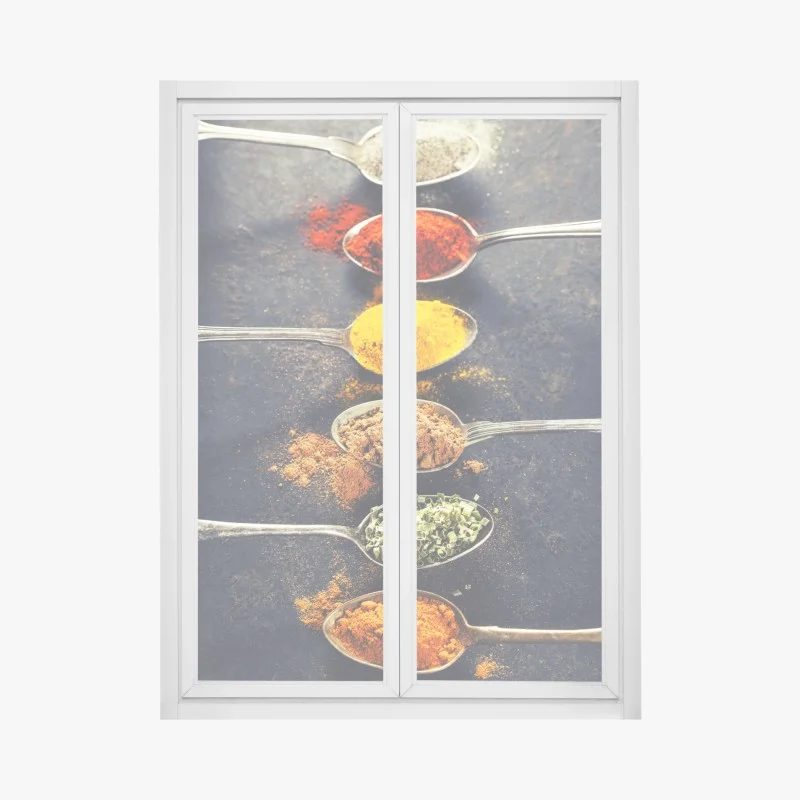 Window decal colorful spice spoons arrangement