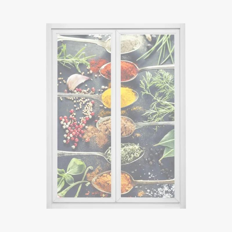 Window decal vibrant spices and herbs composition