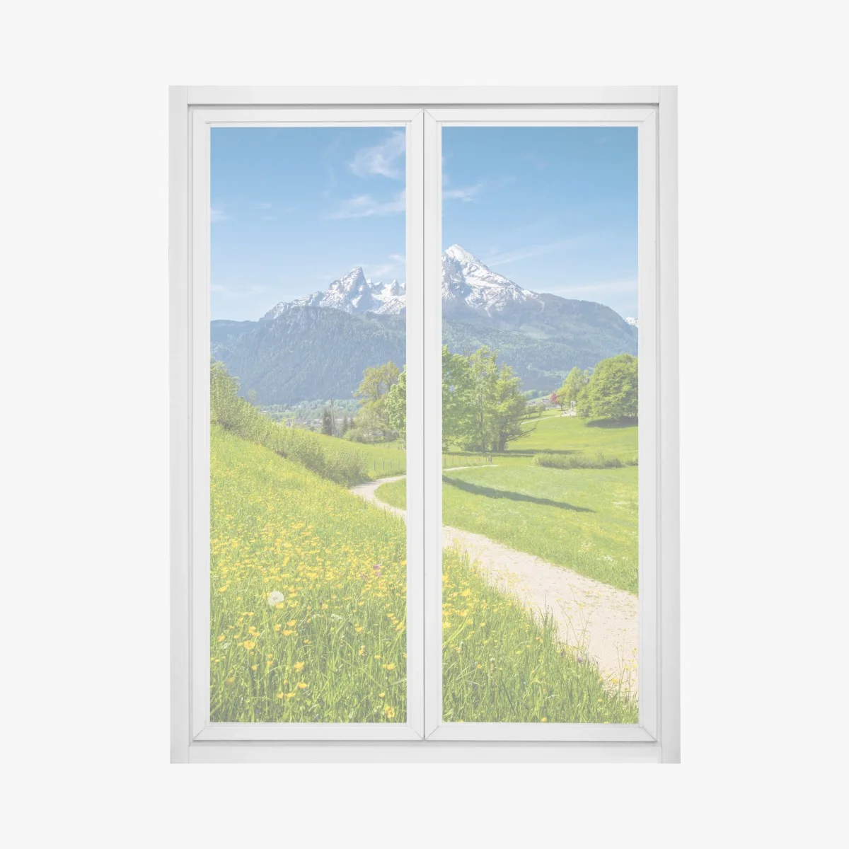 Window decal alpine meadow and mountain trail • Wallissimo® Window decal alpine meadow and mountain trail • Wallissimo®