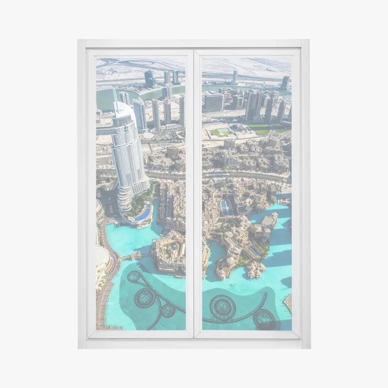 Window decal aerial view of Downtown Dubai skyline