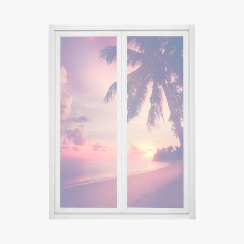 Window decal tropical sunset beach silhouette
