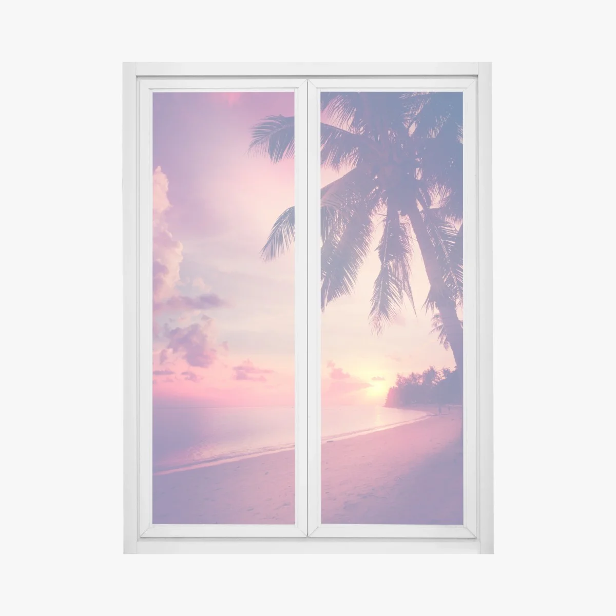 Window decal tropical sunset beach silhouette • Wallissimo® Window decal tropical sunset beach silhouette • Wallissimo®