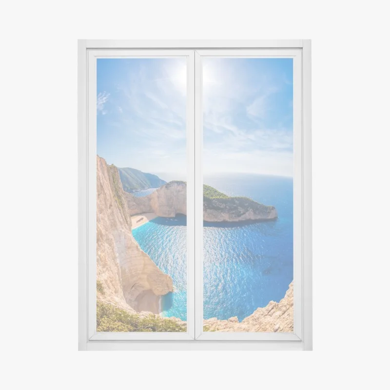 Window decal sunlit cliffs at Navagio Beach, Zakynthos