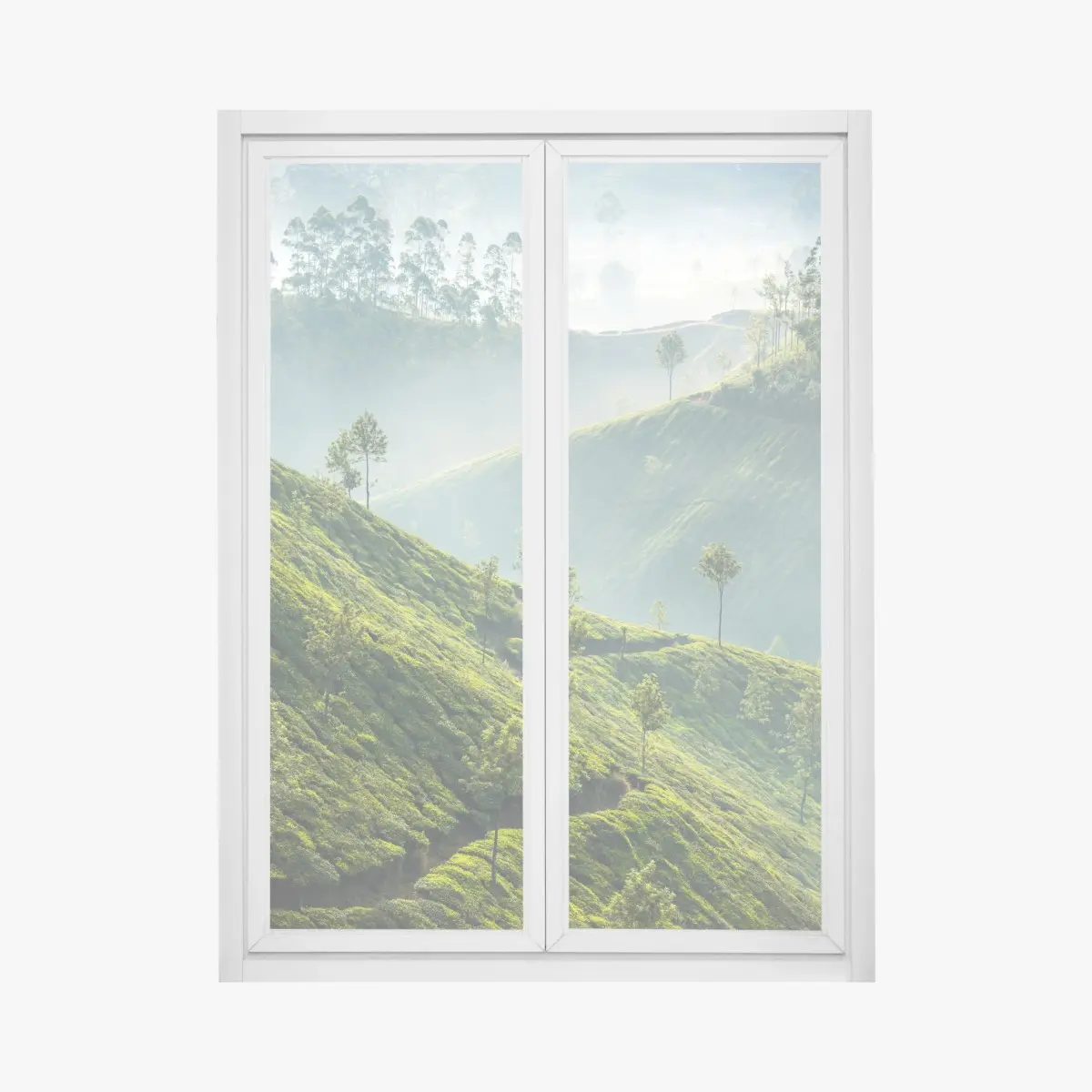 Window decal misty tea terraces of Munnar • Wallissimo® Window decal misty tea terraces of Munnar • Wallissimo®