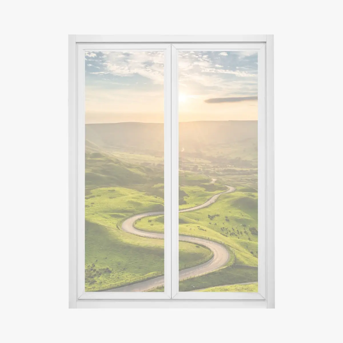 Window decal golden sunset over winding country road • Wallissimo® Window decal golden sunset over winding country road • Wallissimo®