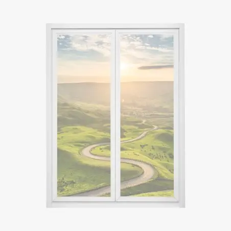 Window decal golden sunset over winding country road • Wallissimo®