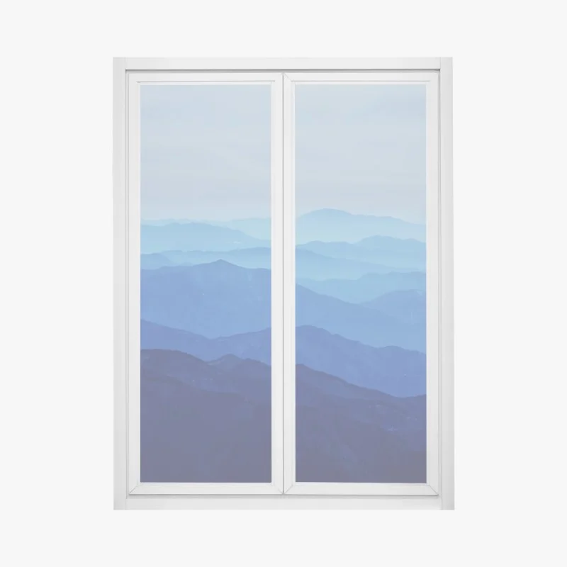 Window decal misty blue mountain layers