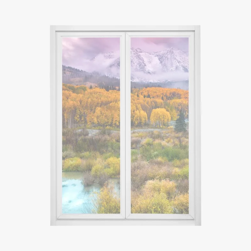 Window decal pink sunrise over East Beckwith Mountain