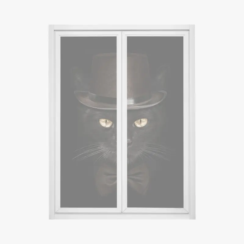 Window decal dapper black cat in top hat and bow tie