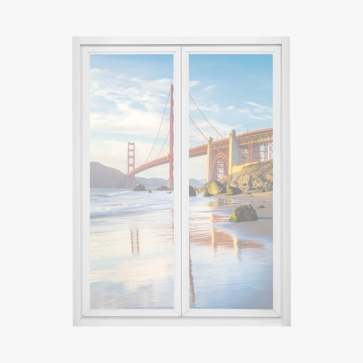 Window decal Golden Gate Bridge reflection on the shore • Wallissimo® Window decal Golden Gate Bridge reflection on the shore • Wallissimo®